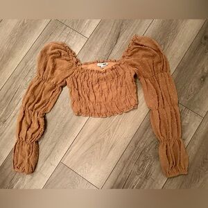 Fashion Nova Cropped Tan Puff Sleeve XS Blouse